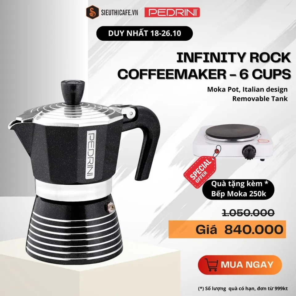 PEDRINI Infinity Rock Coffee Maker 6 Cups - Black