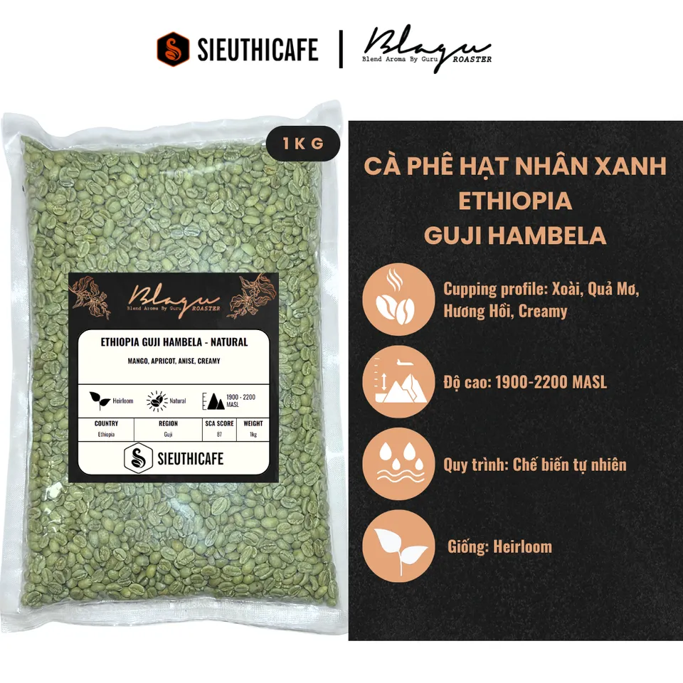 Green Bean Ethiopia Guji Hambela hạt nhân xanh chưa rang