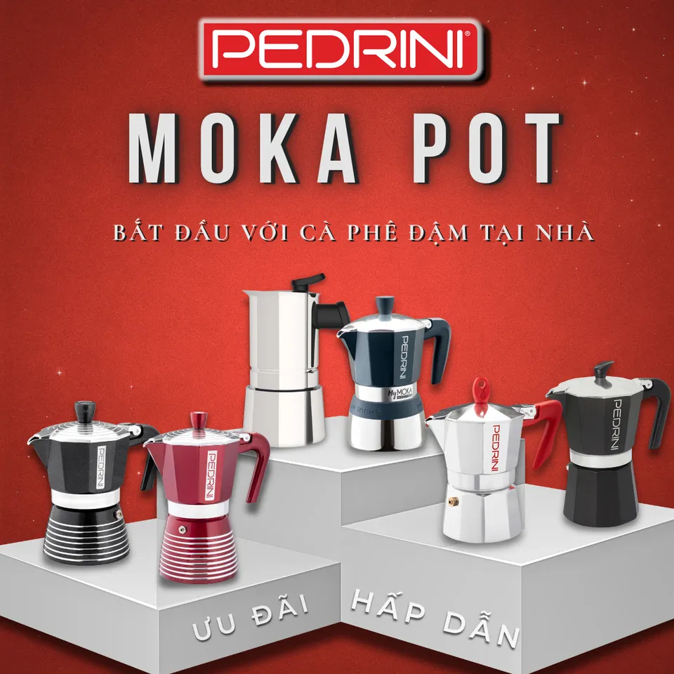 Moka pot Pedrini pha cà phê đậm tại nhà